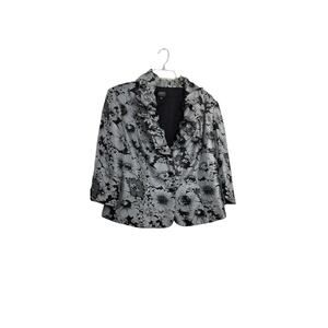 3985) Adrianna Papell Evening Essential Black Silver Floral Button Jacket Sz 16W